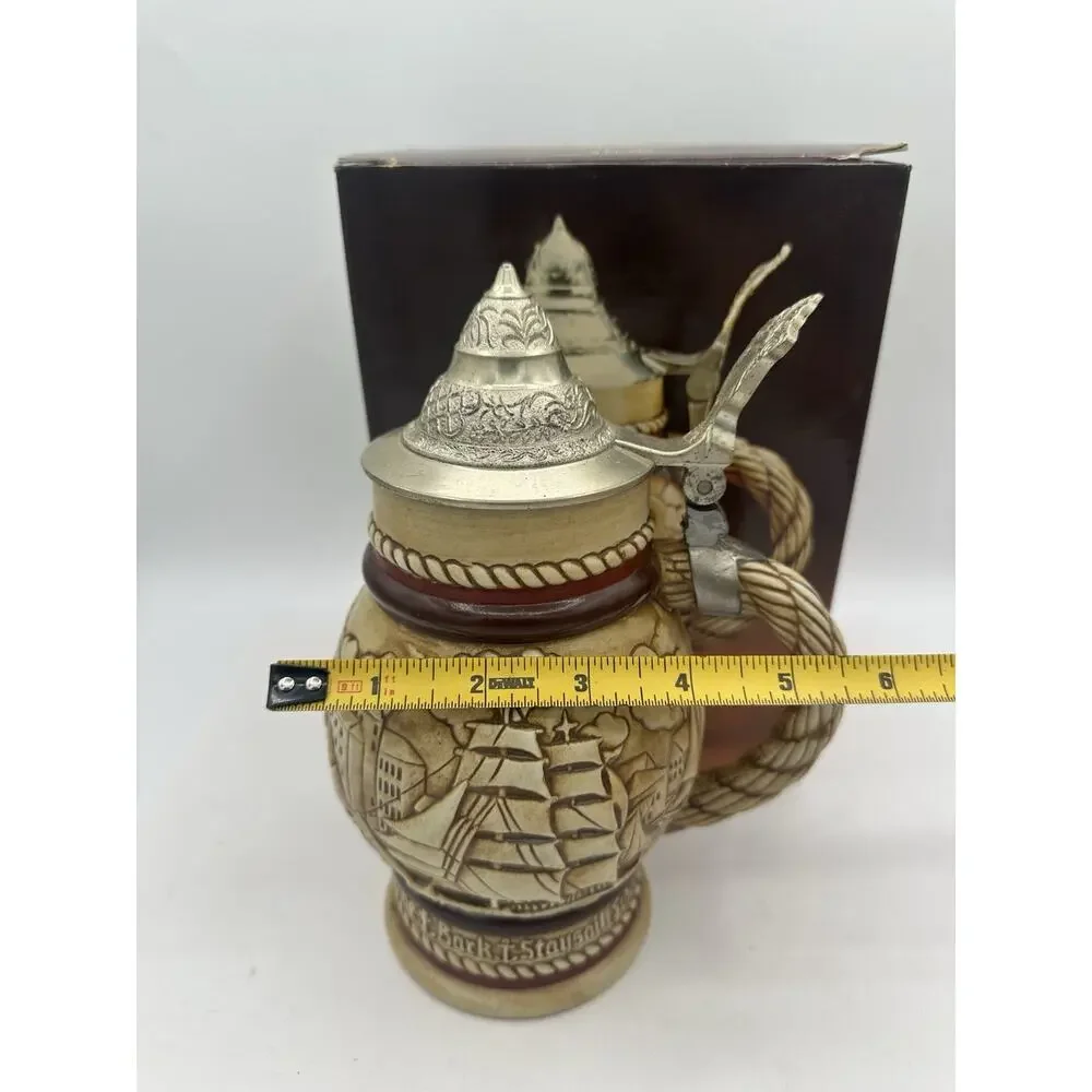 Vintage Avon 1977 Tall Ships Collectors Beer Stein w Lid Hand Made Brazil New